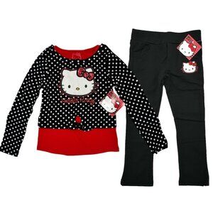 NWT HELLO KITTY Top & Bottom Set For Girl Toddler Sz.3T Polkadot Black Red